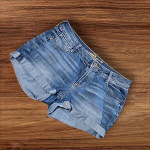 Arizons Denim Blue Cuffed Stretch Short Shorts